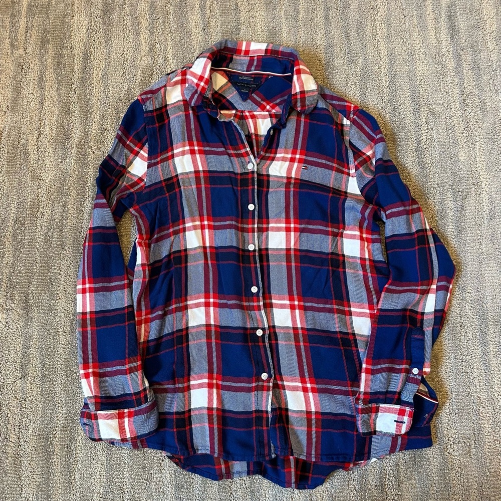Tommy Hilfiger Navy and Red Plaid Shirt